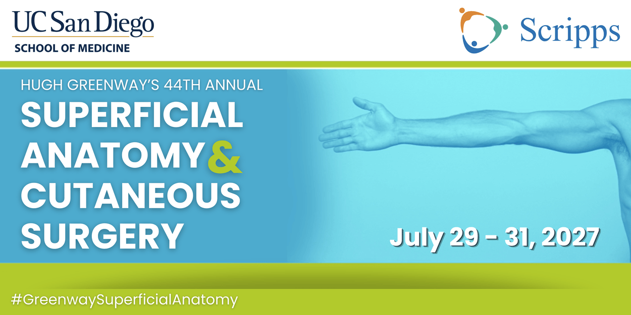 SAVE THE DATE - Hugh Greenway's 44th Annual Superficial Anatomy & Cutaneous Surgery Course Banner